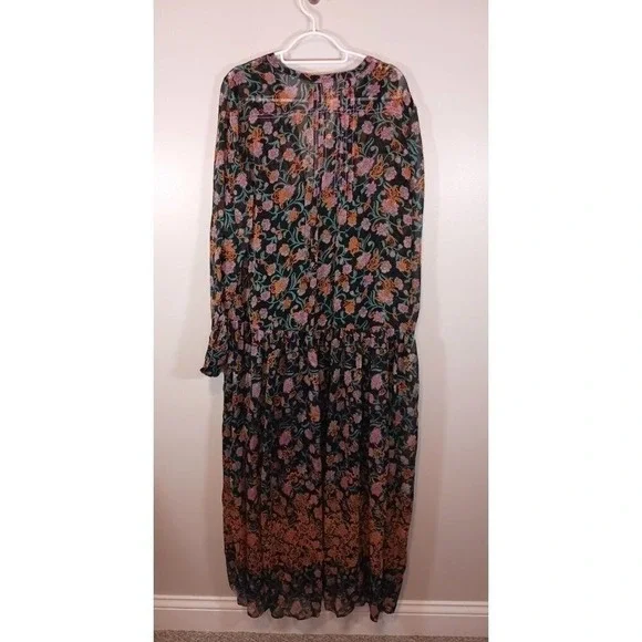 Free People See It Through Floral Boho Maxi Long Sleeve Western Dress Size L NWT - Picture 2 of 4